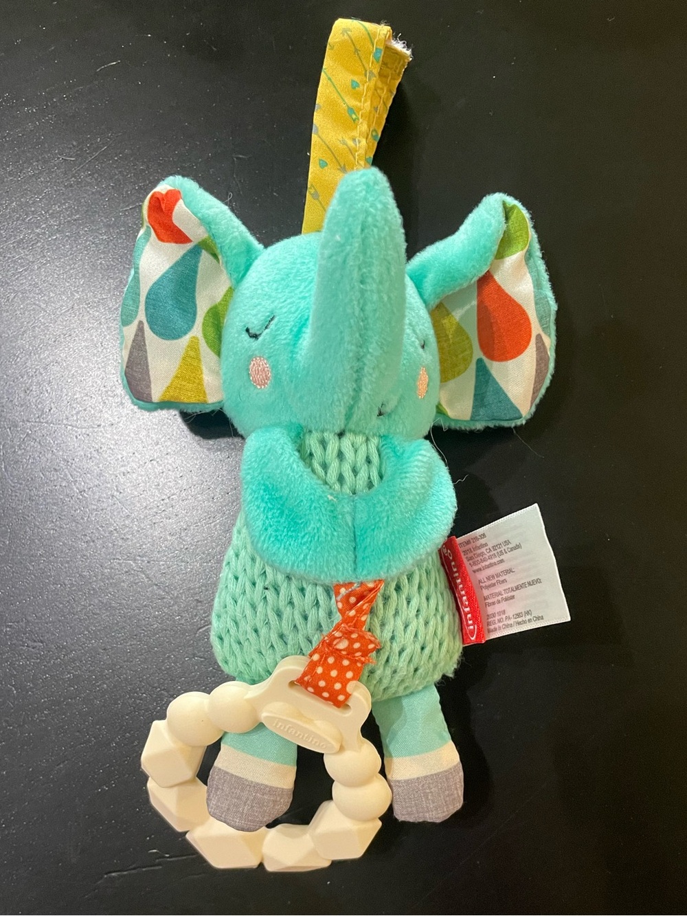 Infantino Baby Plush Elephant With Teething Ring chime sounds soothing lovey
